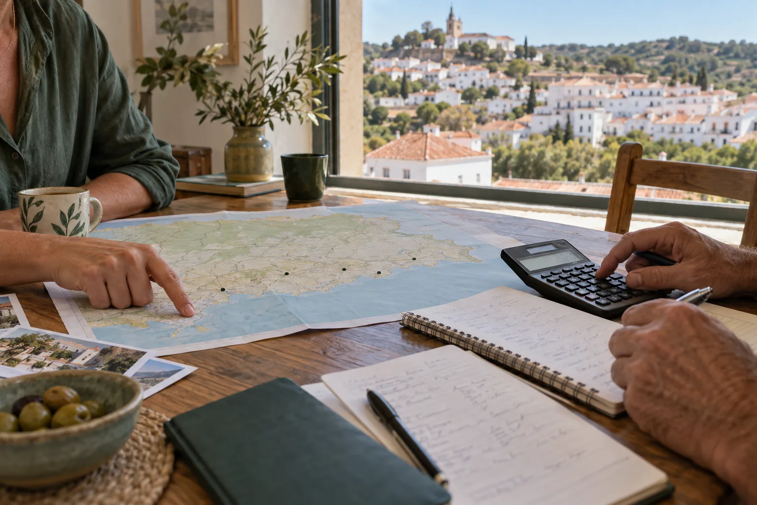 Pessoas comparam um mapa do Algarve e os custos da mudança