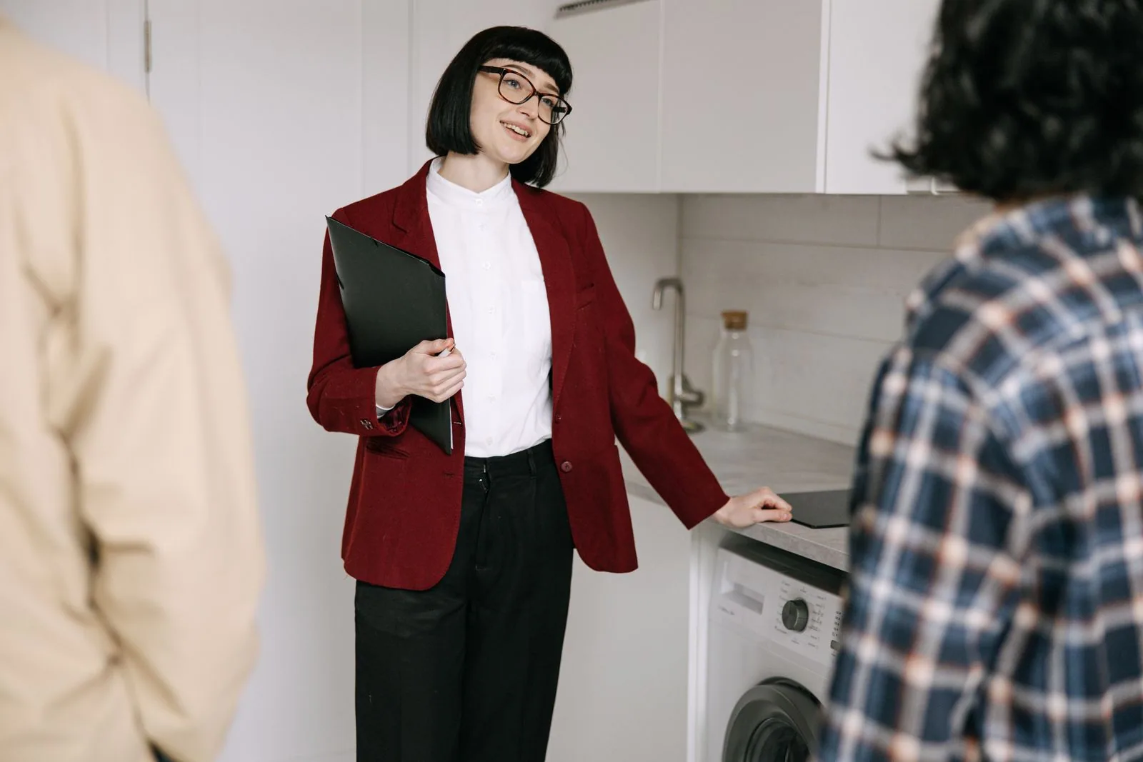 An apartment viewing accompanied by a property professional.